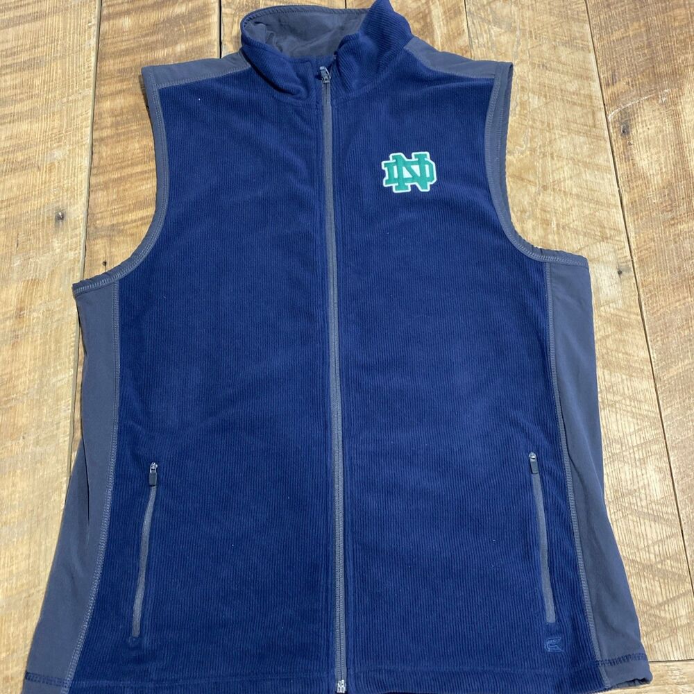 Colosseum Sportswear Navy Fleece Vest Size L –Notre Dame Irish Green Embroidered